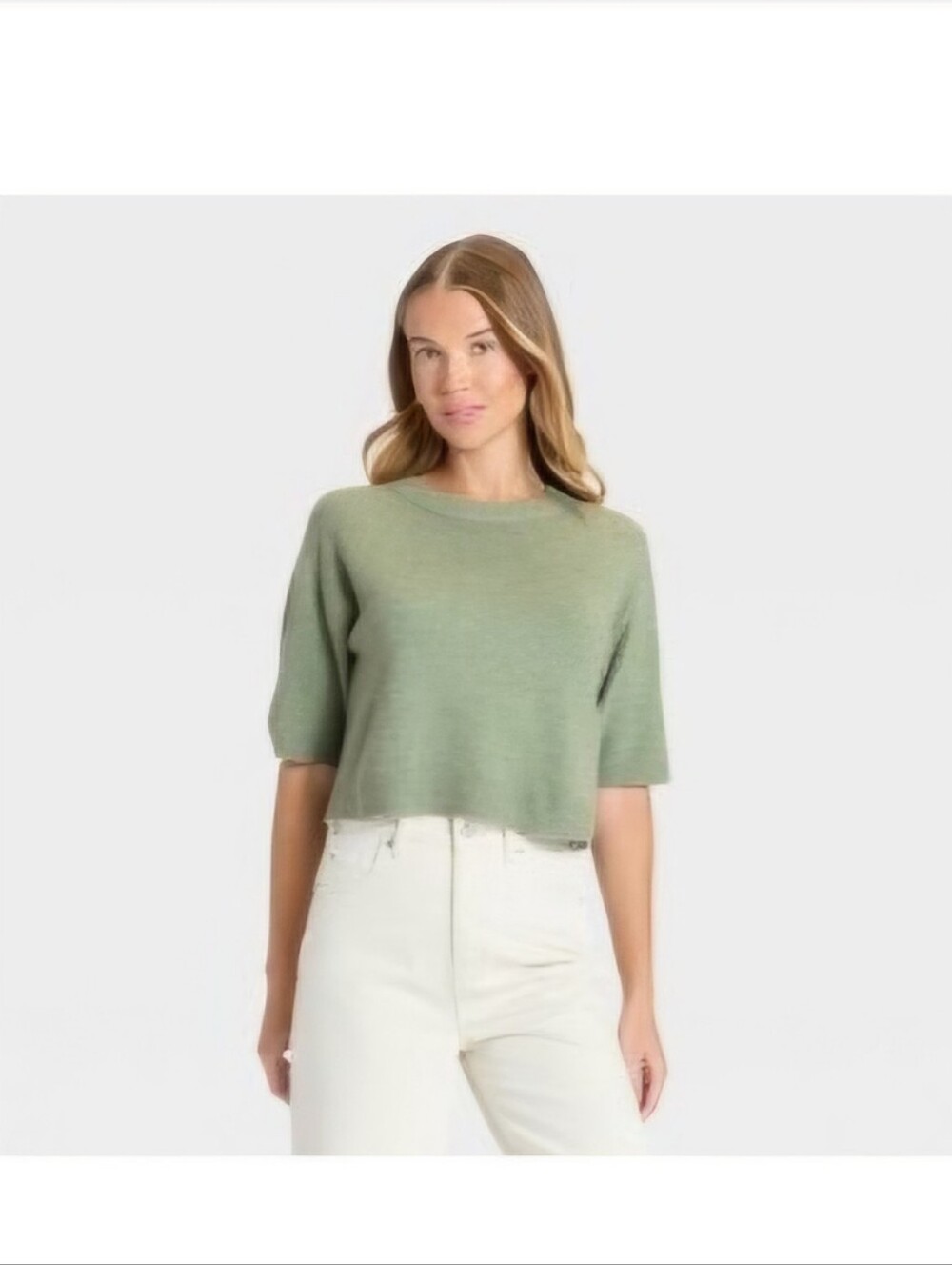 Universal Thread Elbow Sleeve Cozy Knit Crewneck Pullover Sweater Green Heather